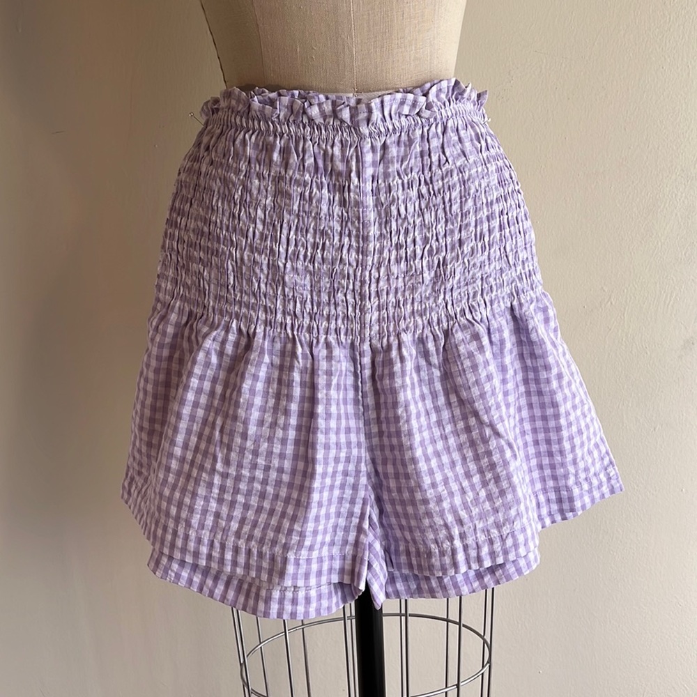 NWT SIM & SAM High Waist Cotton Gingham Smock Shots SZ-M